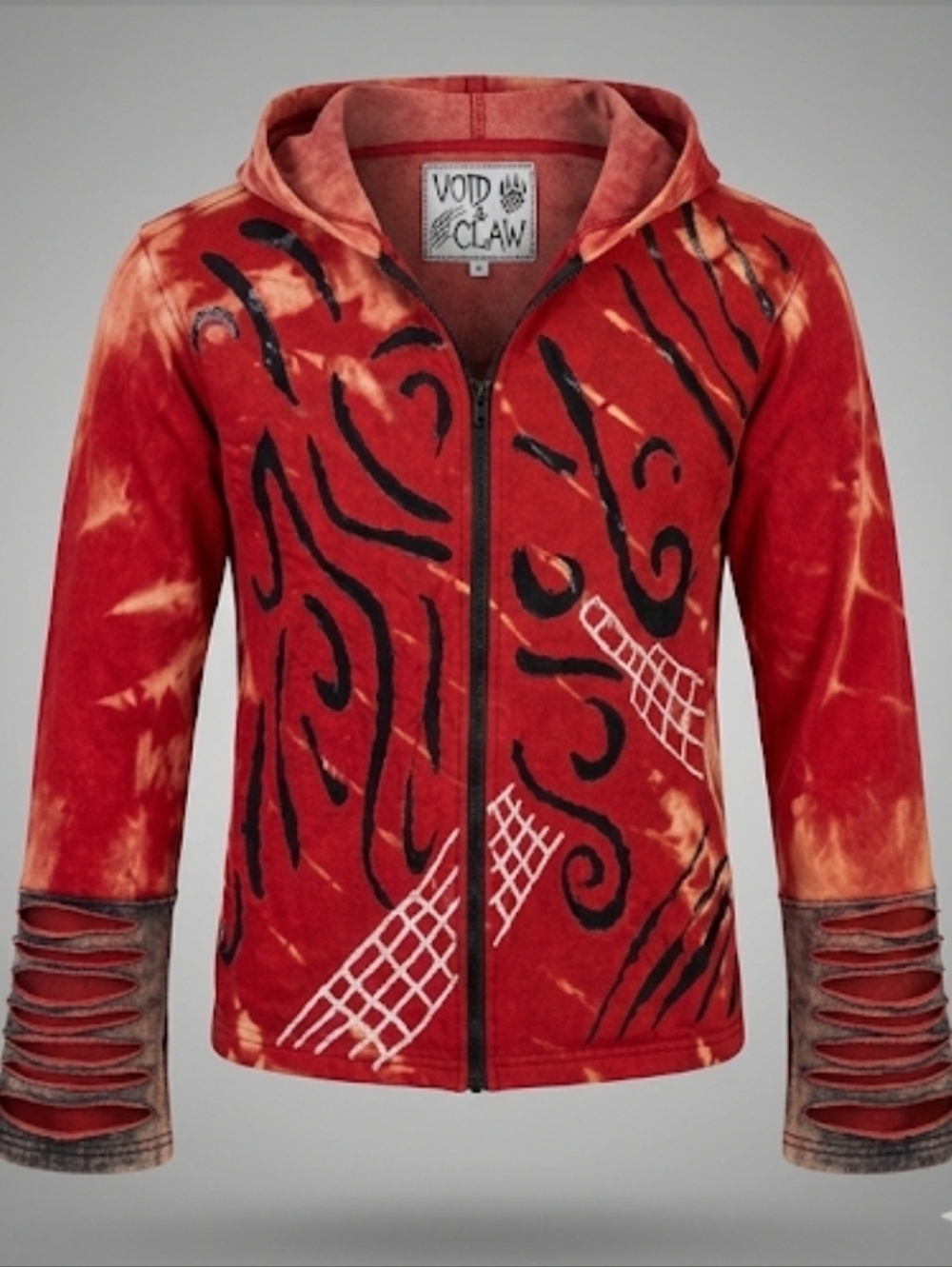 Handmade Nepal Patchwork Hoodie Acid Wash Tribal Cyber Grunge M